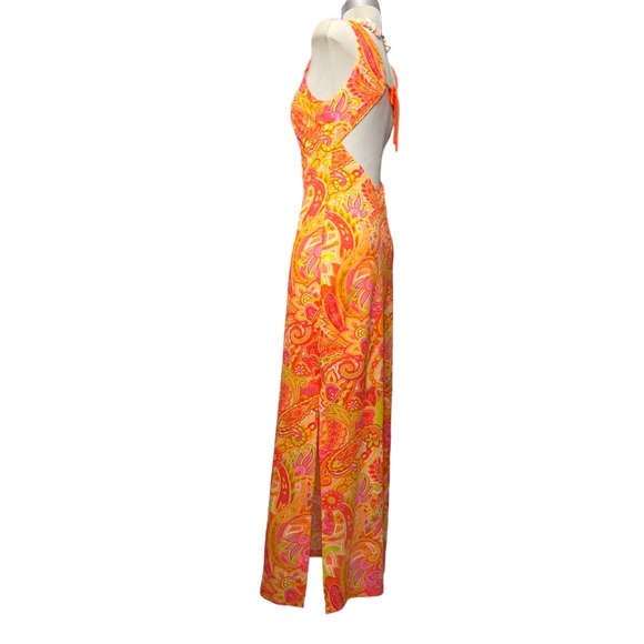 Scene SIZE 4 orange made in Canada maxi dress paisley pattern - Picture 11 of 14